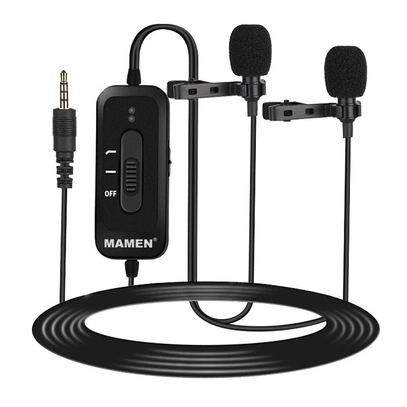 Wired microphone Clip-on Lavalier Noise Reduction Omni-directional Dual Mics for Smart Phone Camera Recording