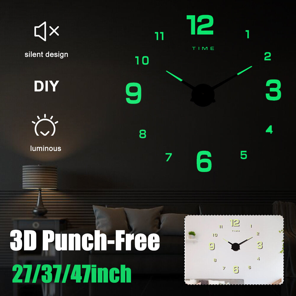 27/37/47Inch DIY Wall Clock Silent Quartz Luminous Wall Night Clocks