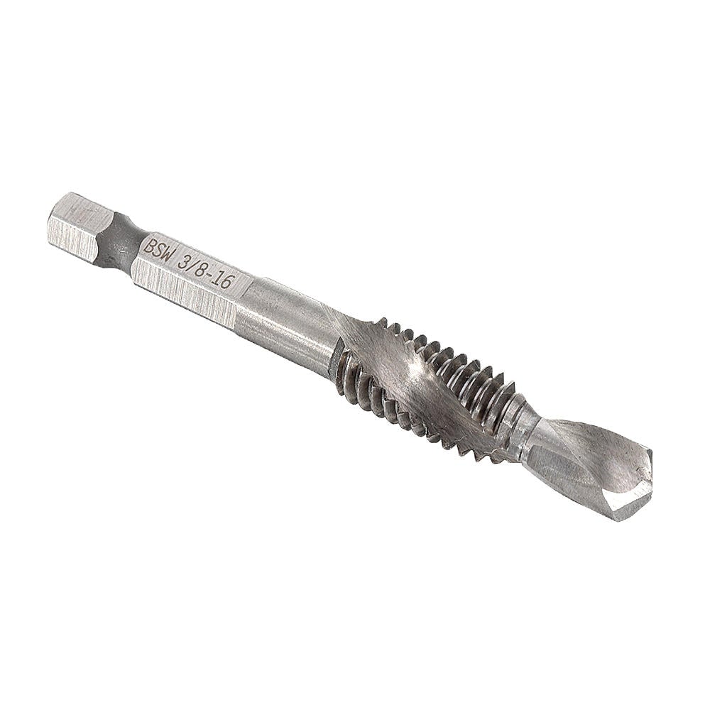 1/8-3/8 Inch BSW Thread HSS Combination Drill Tap Bit 1/4 Hex Shank Deburr Countersink