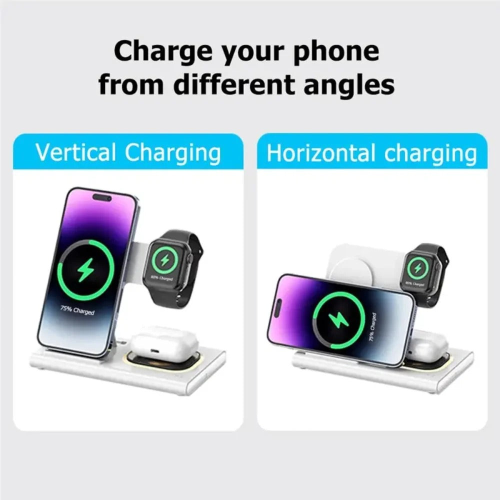 3-in-1 Wireless Charger Stand for iPhone 15/14/13/12, Samsung S23/S22, Galaxy Watch, Buds