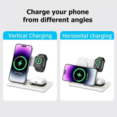 3-in-1 Wireless Charger Stand for iPhone 15/14/13/12, Samsung S23/S22, Galaxy Watch, Buds