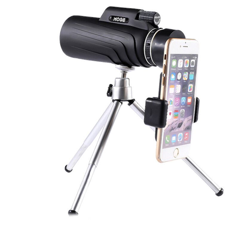 HD  40x60 Monocular Telescope Low Light Level Night Vision Waterproof Telescope With Spring Clip + Silver Aluminum Tripod