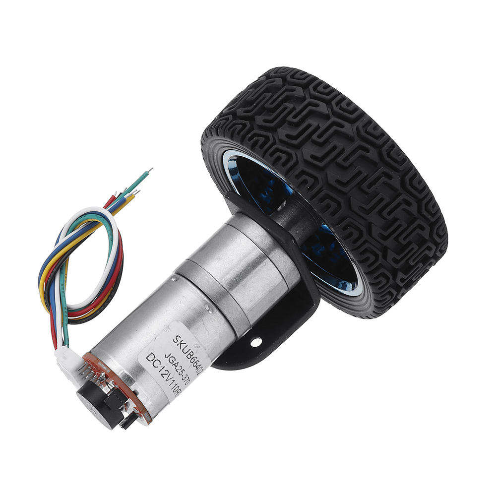 DC 12V Micro Gear Reduction Encoder Motor with Mounting Bracket and Wheel