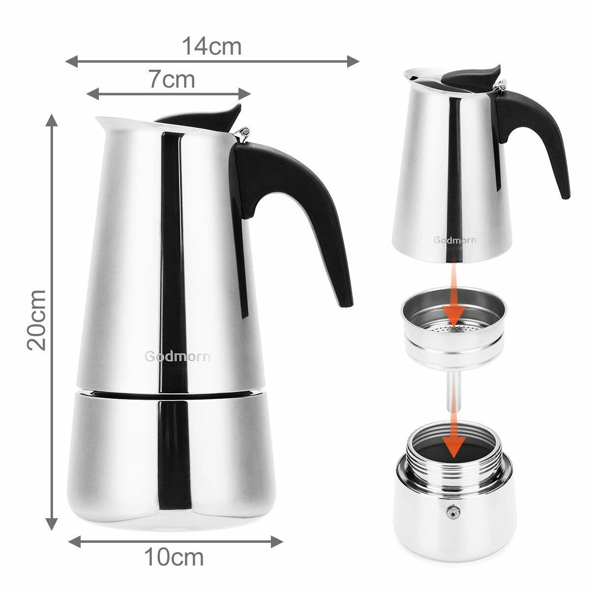 1 pc 450ml/15oz/9 cup Coffee Moka Pot Stainless Steel Removable Moka Espresso Italian Maker Stove Drink Tool Camping Travel