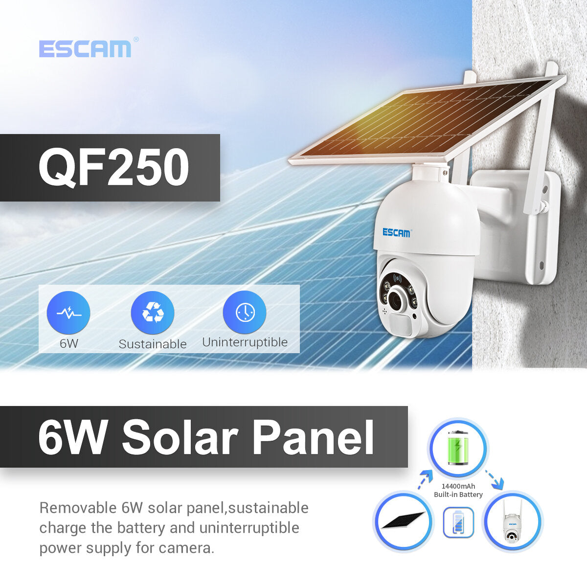 1080P Cloud Storage WIFI Battery PIR Alarm Dome IP Camera With Solar Panel Full Color Night Vision PTZ Two Way Audio IP66