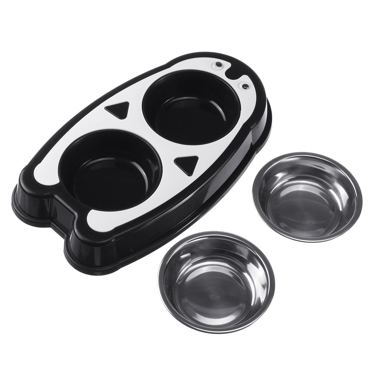 Pet Food Double Bowl Dog Cat Wate Stainless Steel Dish Puppy Feeder Set Pet Bowl