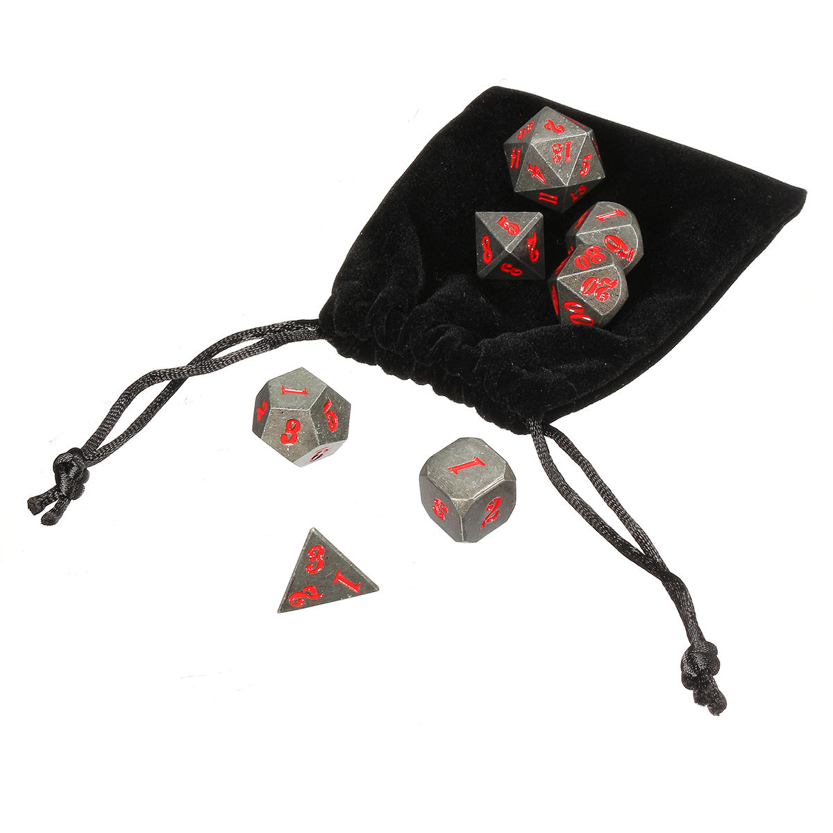 Antique Metal 7 Pcs Multisided Dice Heavy Metal Polyhedral Dices Set w/ Bag