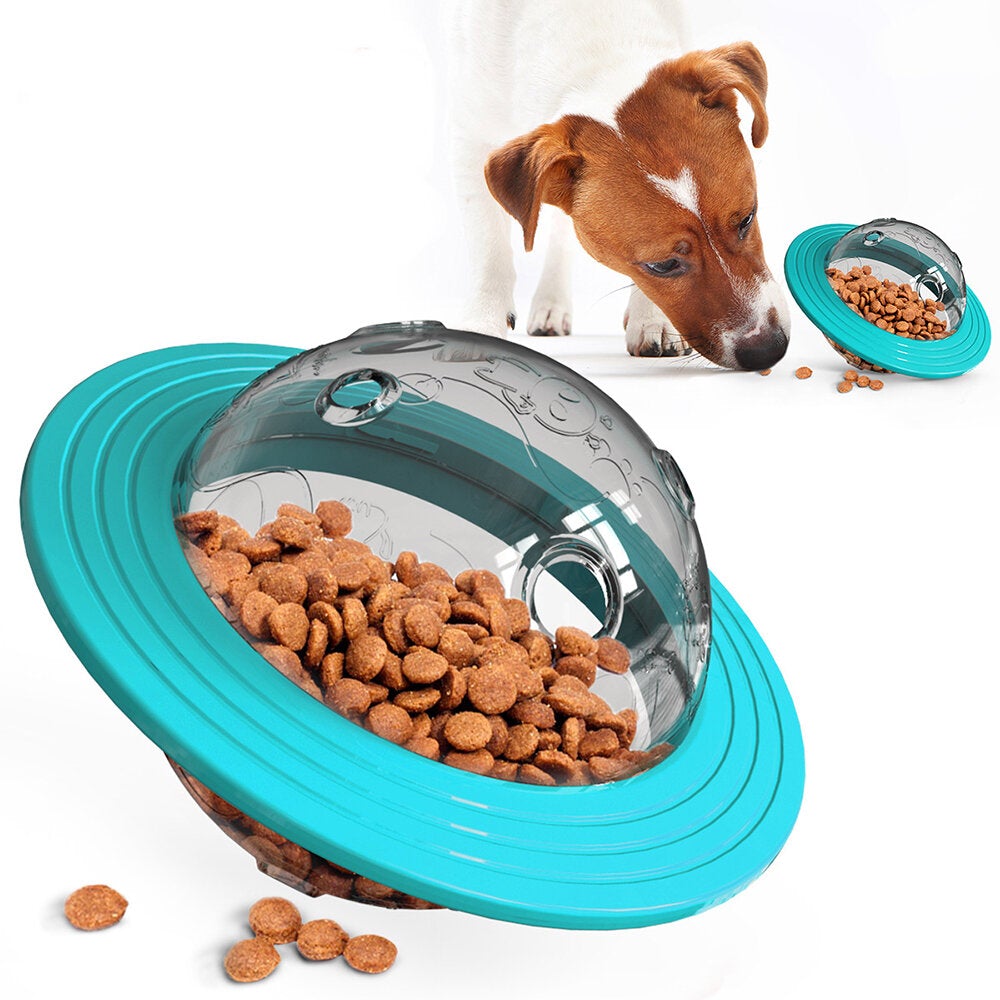 UFO Shape Interactive Dog Cat Food Ball Bowl Pet Toy Shaking Foods Leak Container for Puppy Feeding Tool