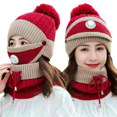 Cotton Knit Windbreak Winter Warmth Cute Riding Protection Suit Bicycle Caps Bike Skiing Camping Winter Hat Scarf Mask Suit