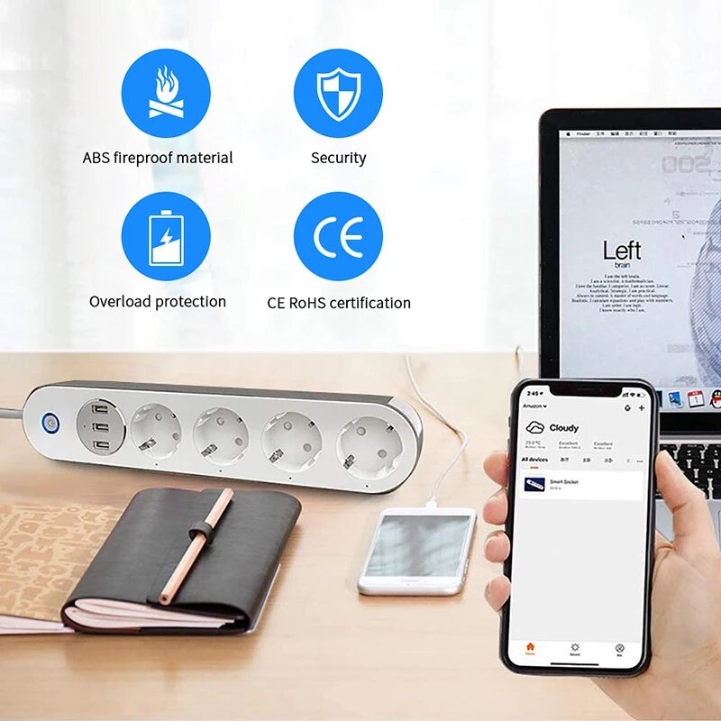 Wifi Smart Plug 3USB Charging Power Strip Timing Remote Voice Control Work Port Power Socket Support Alexa Google