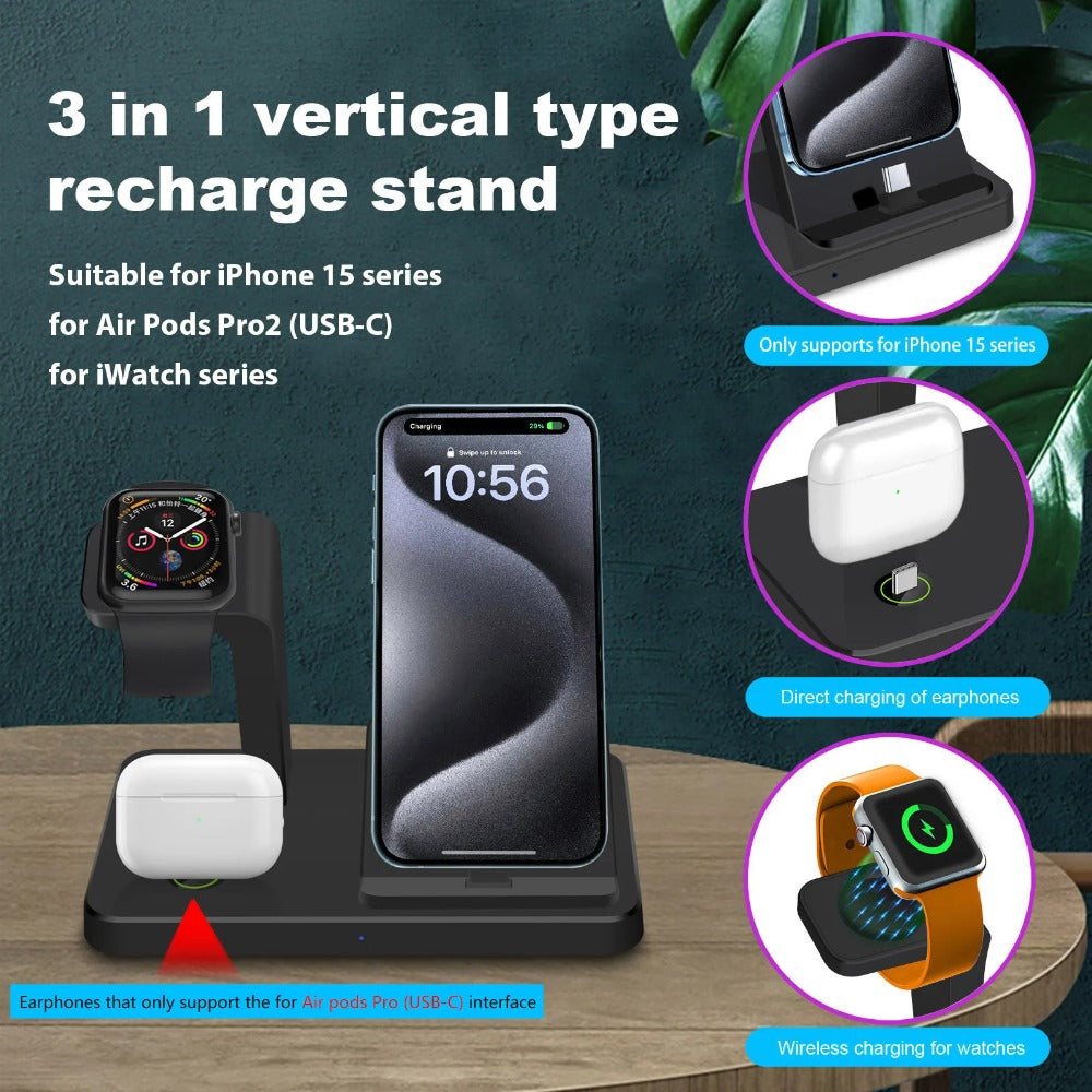 3-in-1 Wireless Charger Dock for iPhone 15, iWatch, AirPods Pro 2