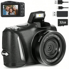 4K Digital Camera with Autofocus, 16X Zoom, 48MP, 3'' Flip Screen, 32GB SD Card Included