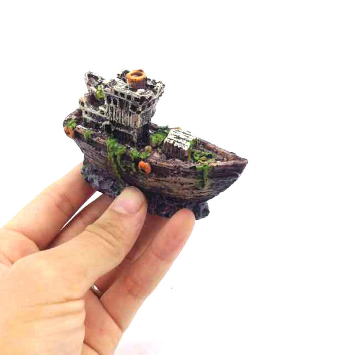 Aquarium Ornament Wreck Fish Tank Cave Sailing Boat Sunk Ship Destroyer Decorations