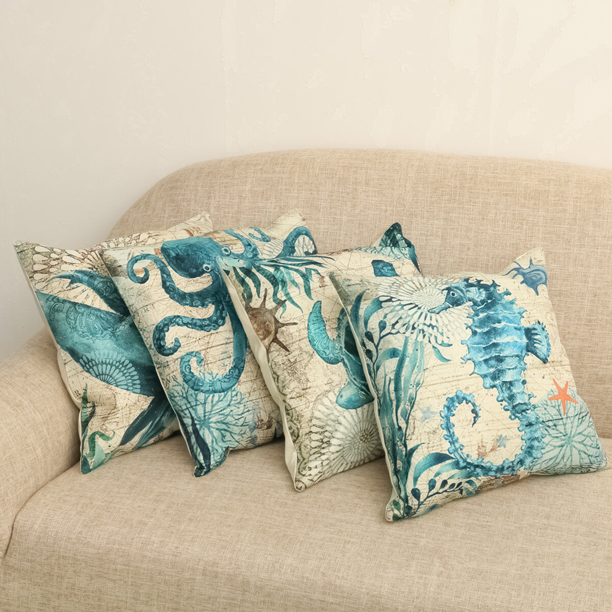 Pillow Covers Pillowcase Square Cushion Linen Home Sofa Bed Décor 45x45cm 4pcs