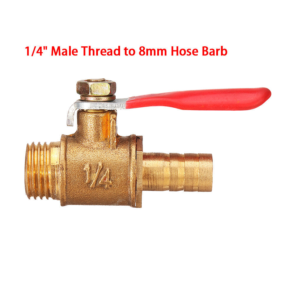 8mm Hose Barb to BSP Male Thread 1/2" 3/8" 1/2" Brass Inline Ball Valve Pipe Hose Coupler Adapter