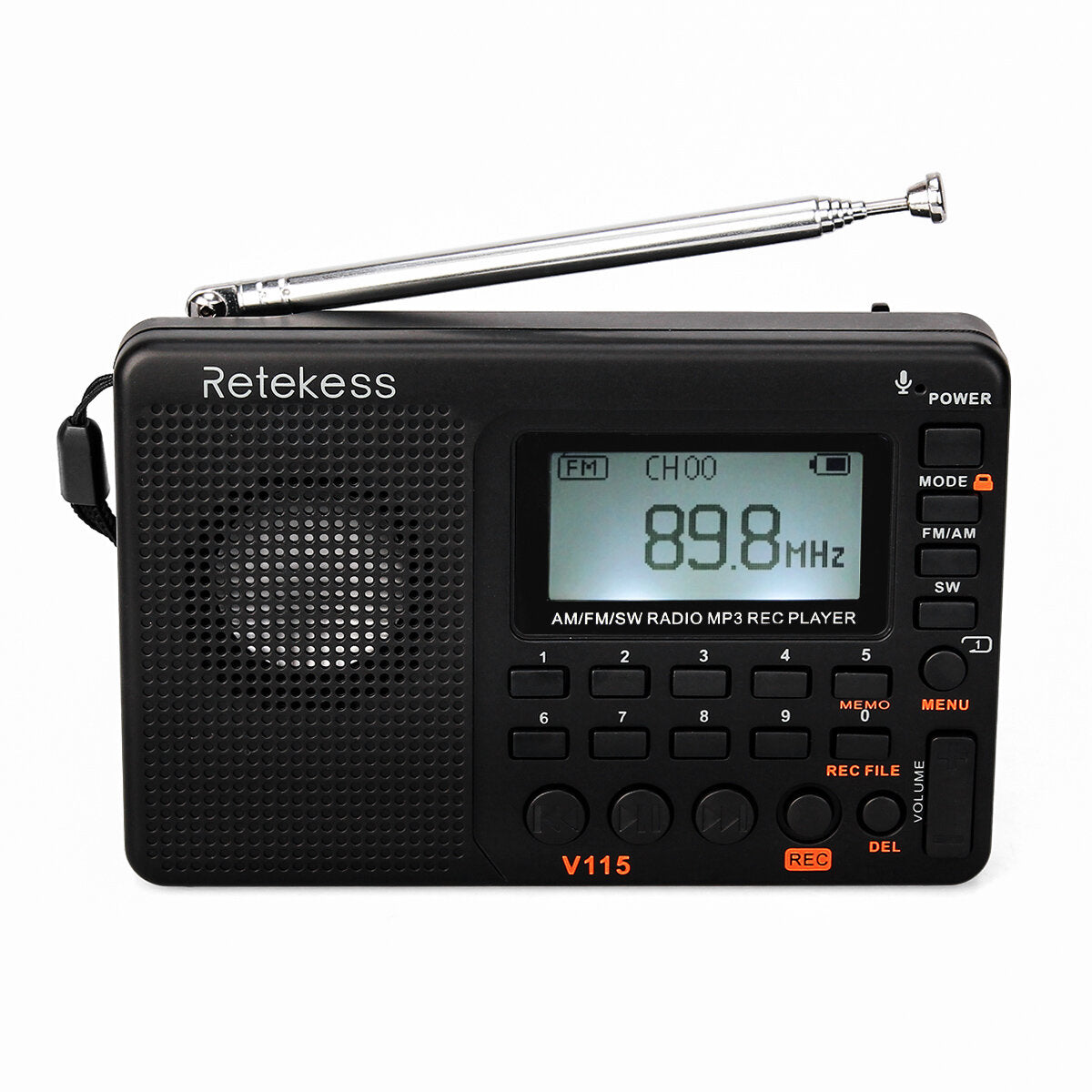 FM Radio V-115 FM/AM/SW Bass Sound MP3 Player REC Voice Recorder with Sleep Timer