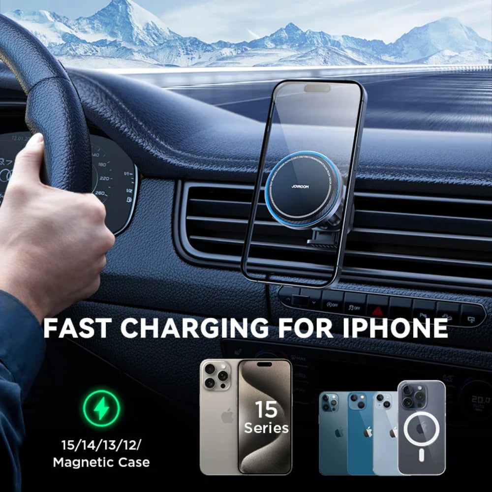 Magnetic 15W Wireless Car Charger Mount with Cooling Fan for iPhone