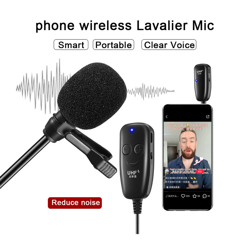 UHF Wireless Lavalier Microphone with Lapel Mic Transmitter & Receiver for Computer Speaker Phone DSLR Camera