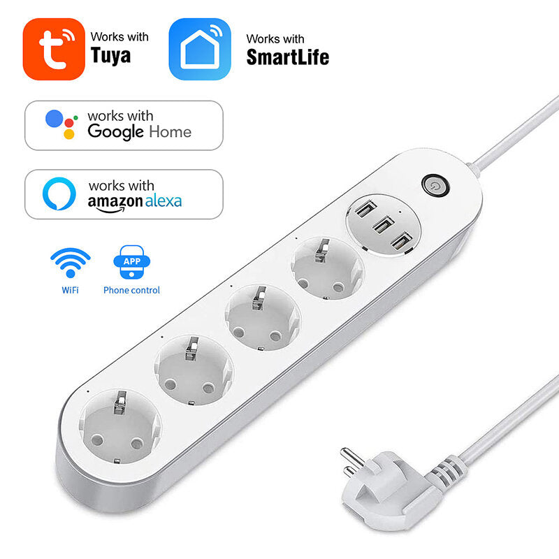 Wifi Smart Plug 3USB Charging Power Strip Timing Remote Voice Control Work Port Power Socket Support Alexa Google