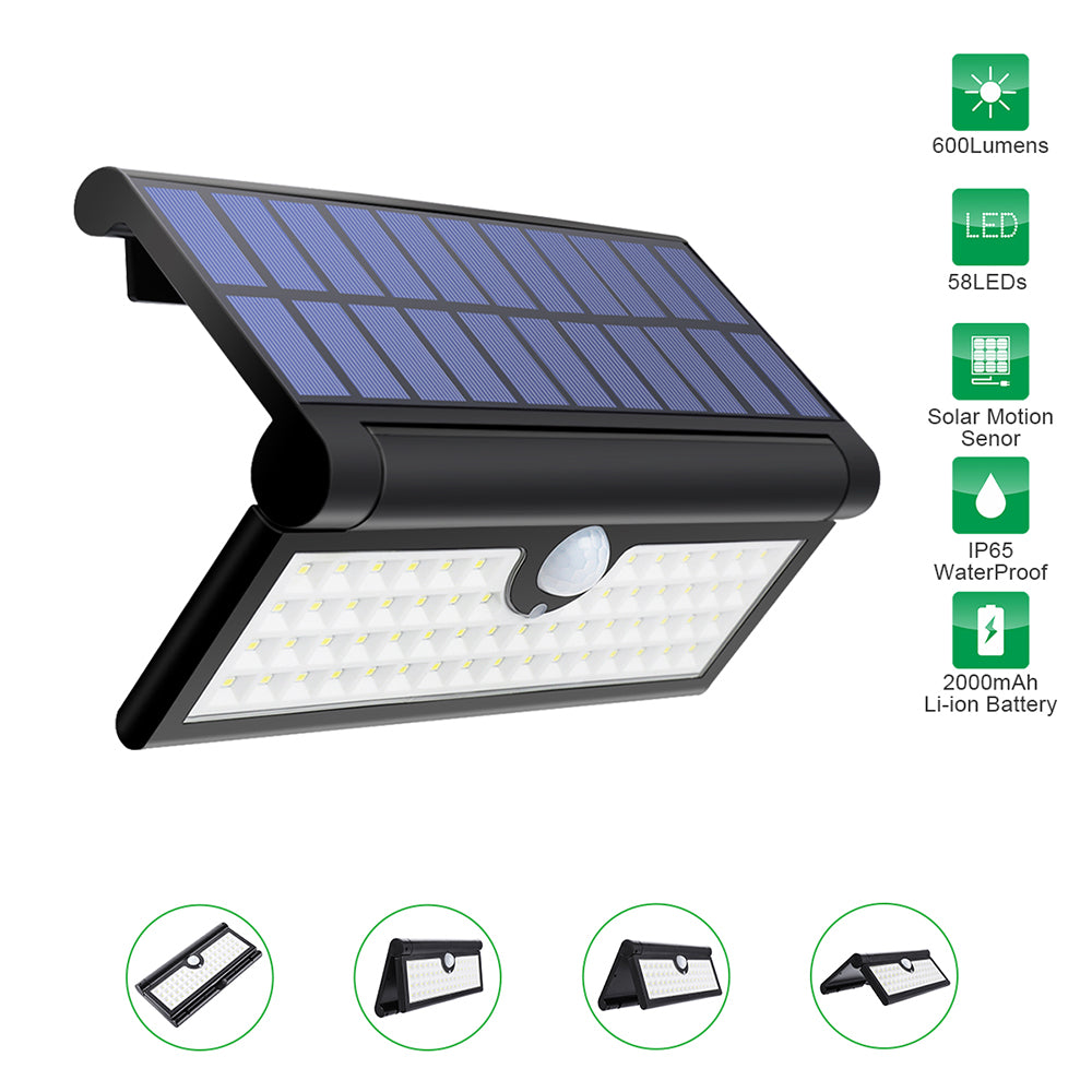 3W 58x LED Light Control & Human Induction Function Folding Solar Wall Work Light