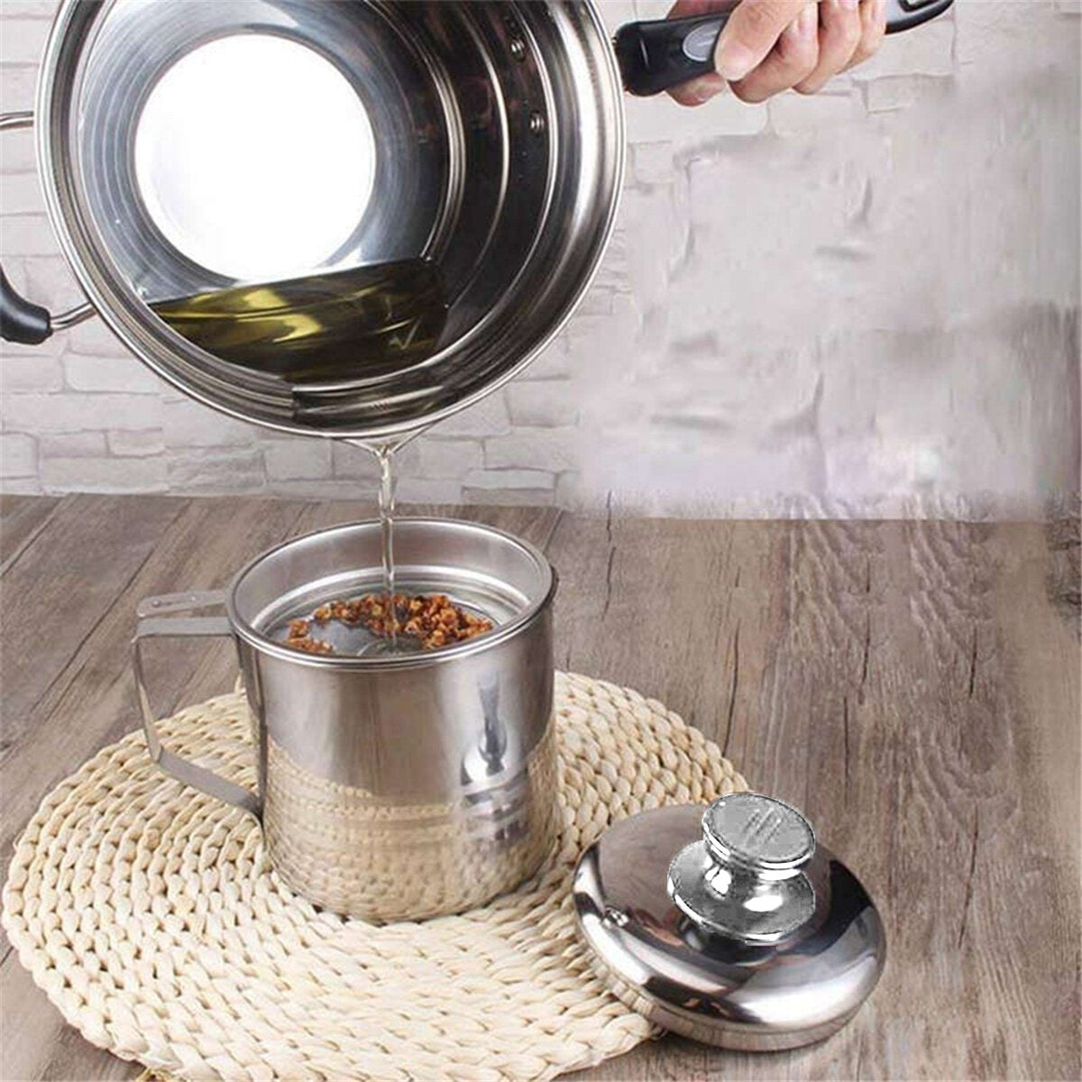 1.3L Stainless steel Household Dripping Oil Pot Grease Lid Filter Container Bottle Cooking AU for Kitchen Tool