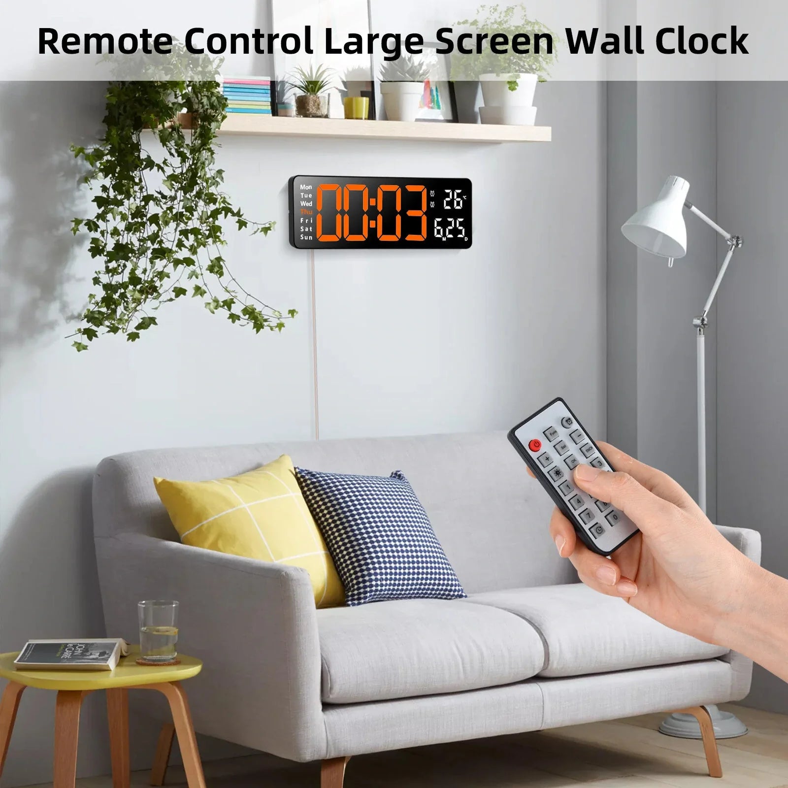 13-Inch LED Digital Wall Clock with Remote, Auto Brightness, Temperature, Date, Week Display - Ideal for Home, Office, Classroom