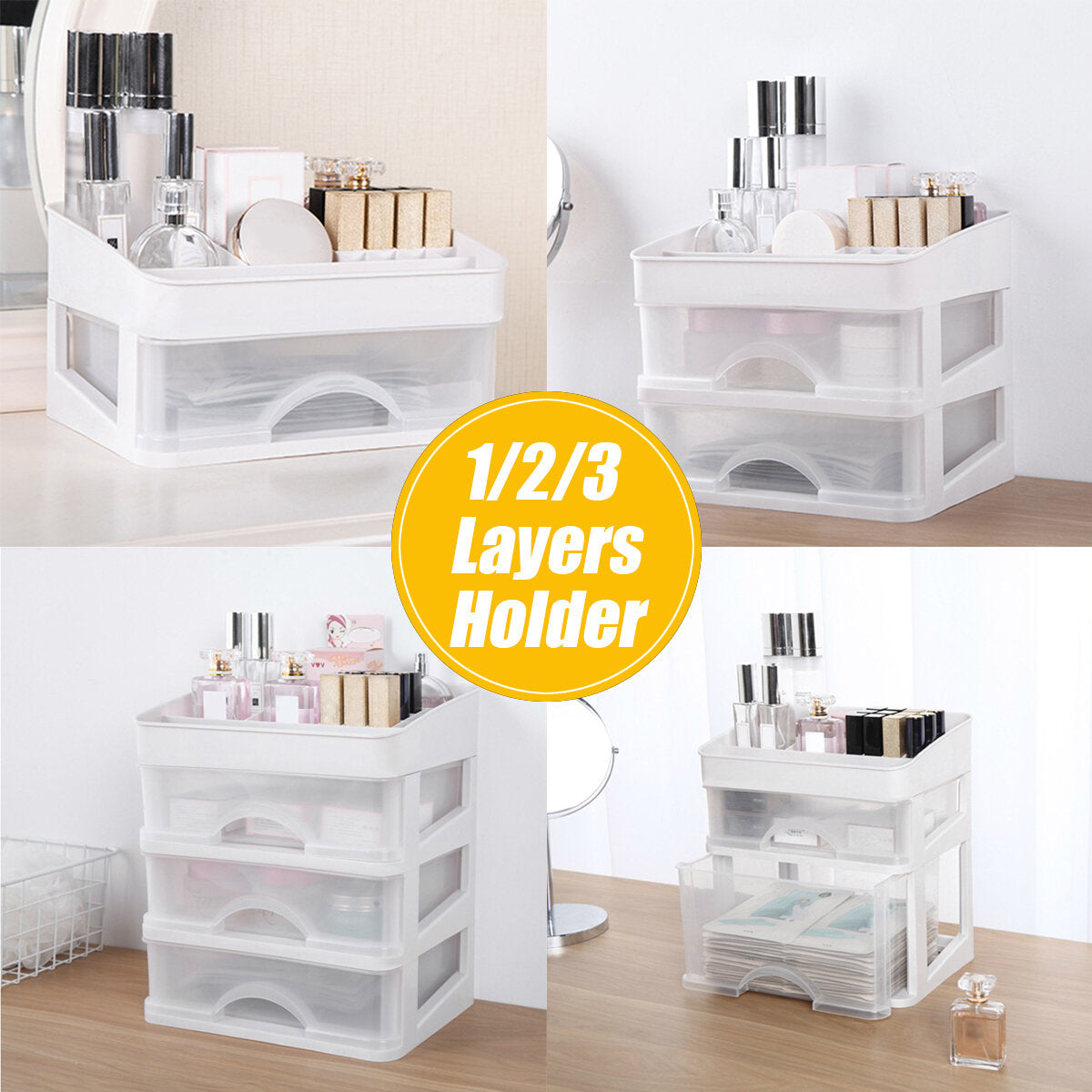 Plastic Cosmetic Drawer Makeup Organizer Storage Box Container Holder Desktop with Drawer