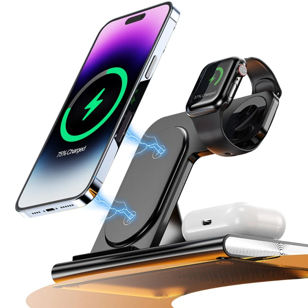 3-in-1 Wireless Charger Stand for iPhone 15/14/13/12, Samsung S23/S22, Galaxy Watch, Buds