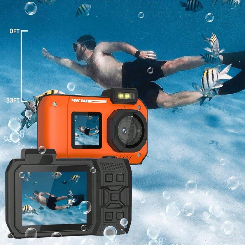 4K 33FT Waterproof Digital Camera, 65MP Autofocus Dual-Screen, 64GB Card, Type-C