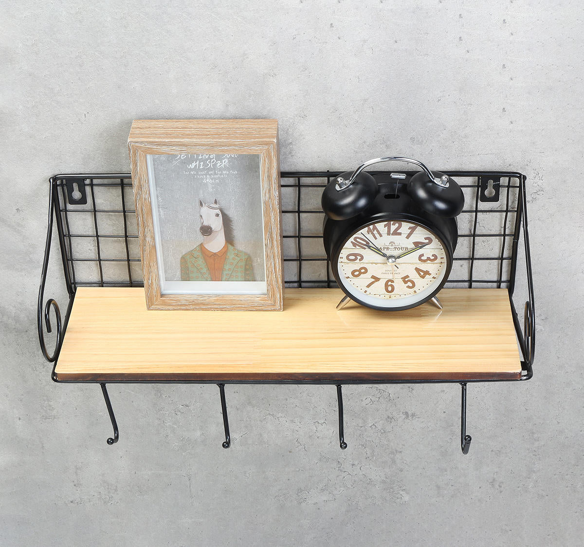 Hanging Wall Mounted Rack Storage Organizer Wood Home Display Storage Baskets w/ Iron Hook