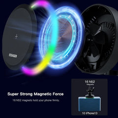 RGB Magnetic Car Phone Holder & 15W Wireless Charger for iPhone 14/13 Pro Max, Samsung