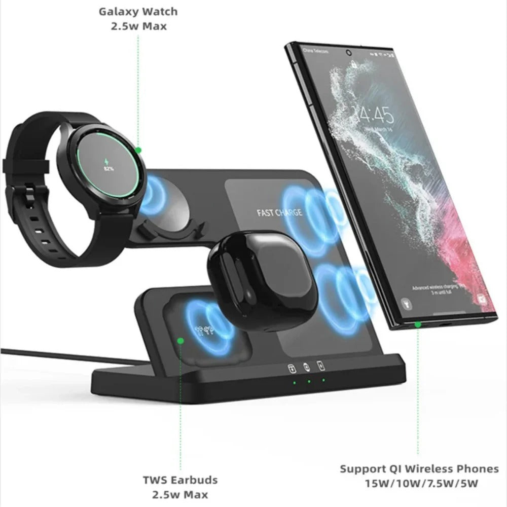 3-in-1 Wireless Charging Station for Samsung Galaxy Watch, S23 Ultra, Buds