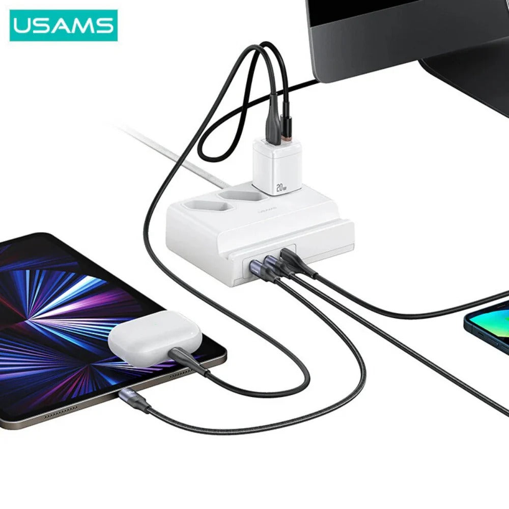 6-in-1 USB Power Strip: 65W PD Charger, 3 AC Outlets, Dual USB-C, QC3.0