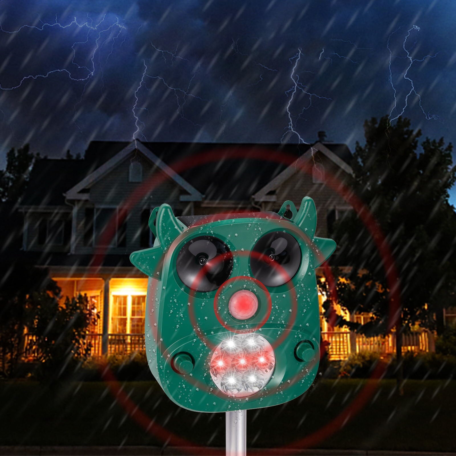 Solar Ultrasonic Animal Repeller 7 LED Flashing Light Frighten Animals Garden PIR Sensor Bird Cats Dog Repellent