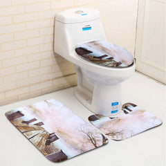 180x180CM Wooden Bridge Printing Bathroom Shower Curtain Toilet Cover Mat Non-Slip Rug Set
