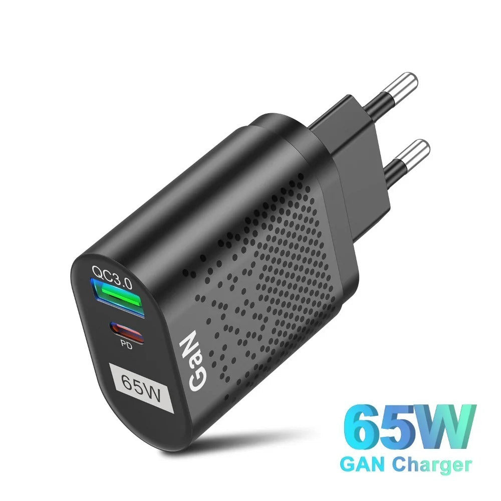 65W GaN Wall Charger, 33W USB-C PD PPS, 33W USB-A QC3.0 Fast Charging for iPhone, iPad, Samsung, MacBook Air