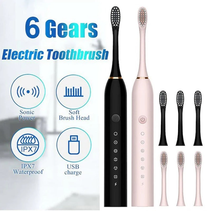 Adult Sonic Electric Toothbrush - 4 Heads, 60-Day Battery, 6 Modes, IPX7 Waterproof, Timer