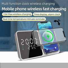 15W Wireless Charger Alarm Clock with Temp Display for iPhone, Hui, Samsung