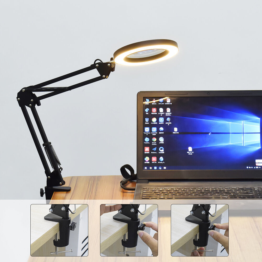 Flexible Desk Magnifier 5X USB LED Magnifying Glass 3 Colors Illuminated Magnifier