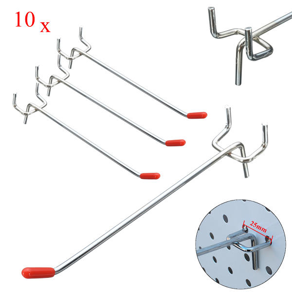 10Pcs Stainless Steel Wall Display Hooks for Coat Shop Slatwall Panel 10 150MM