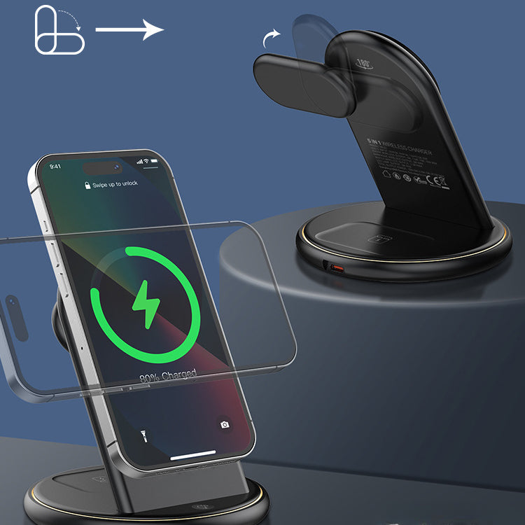 15W Magnetic Wireless Charger Stand: Fast Charging for iPhone 15/14/13, Samsung S24, AirPods, Apple Watch, Night Light