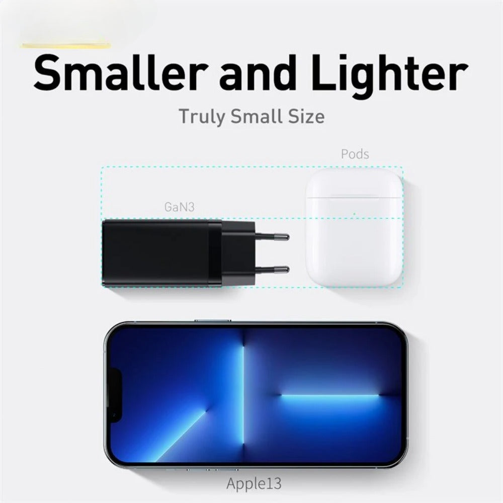 GaN3 Pro 65W 3-Port USB PD Charger Fast Charging Adapter with 100W Type-C Cable