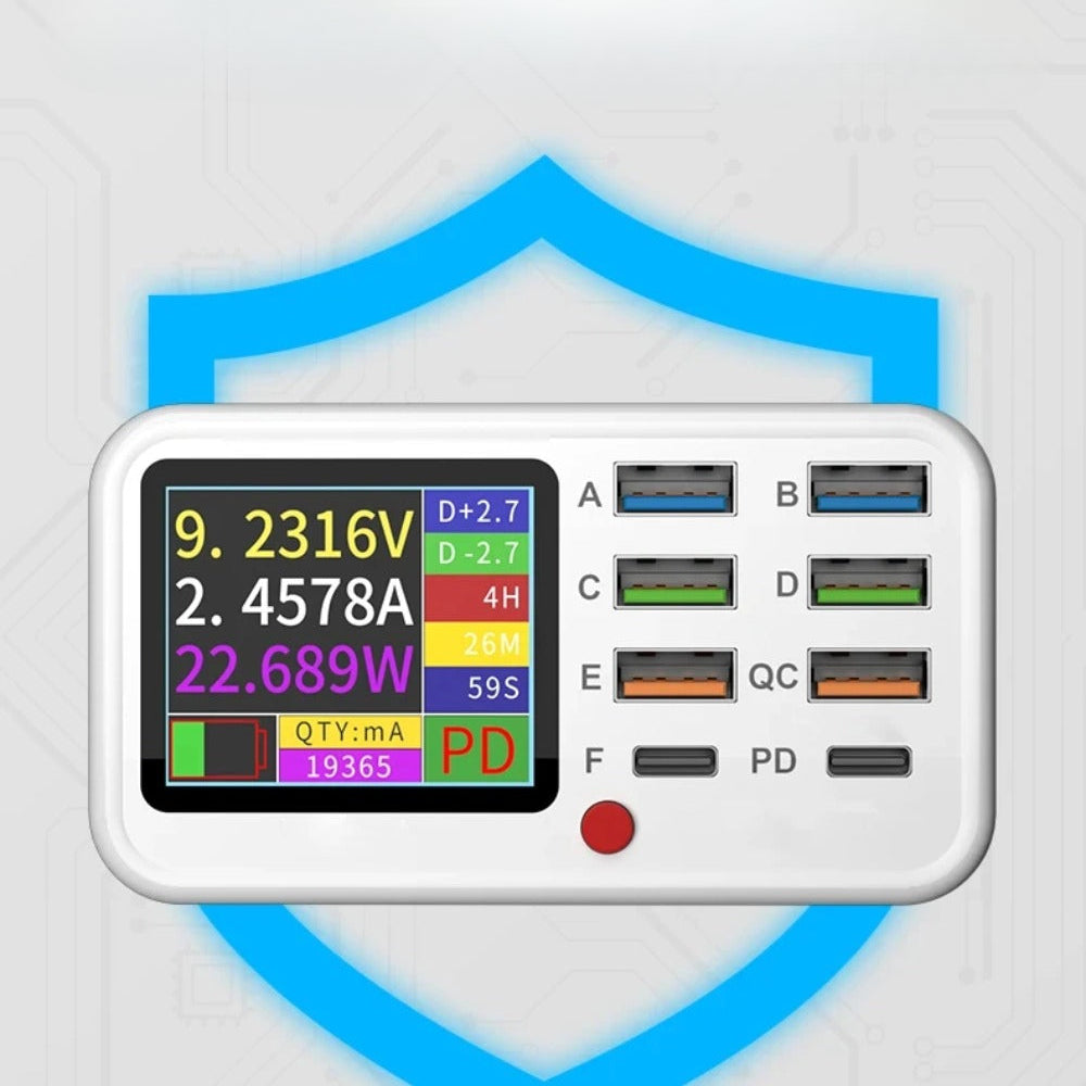 Multi-Functional 8-Port USB Wireless Fast Charger with Visual Current Detection for Mobile Devices