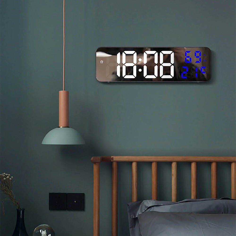 Digital Wall Clock with LED Display, Auto Brightness, Temperature & Humidity Monitor, 12/24H - Ideal for Home, Office, Classroom