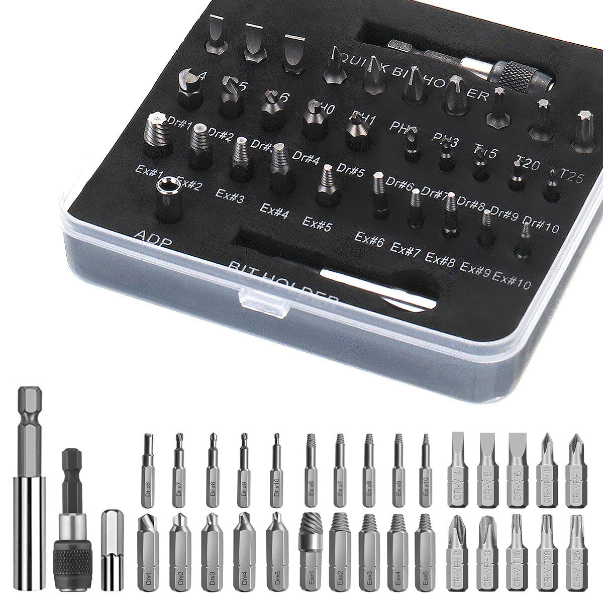 33PCS HSS Screw Removal Bit Screwer Extractor Drill Adapter for Remove Bolts