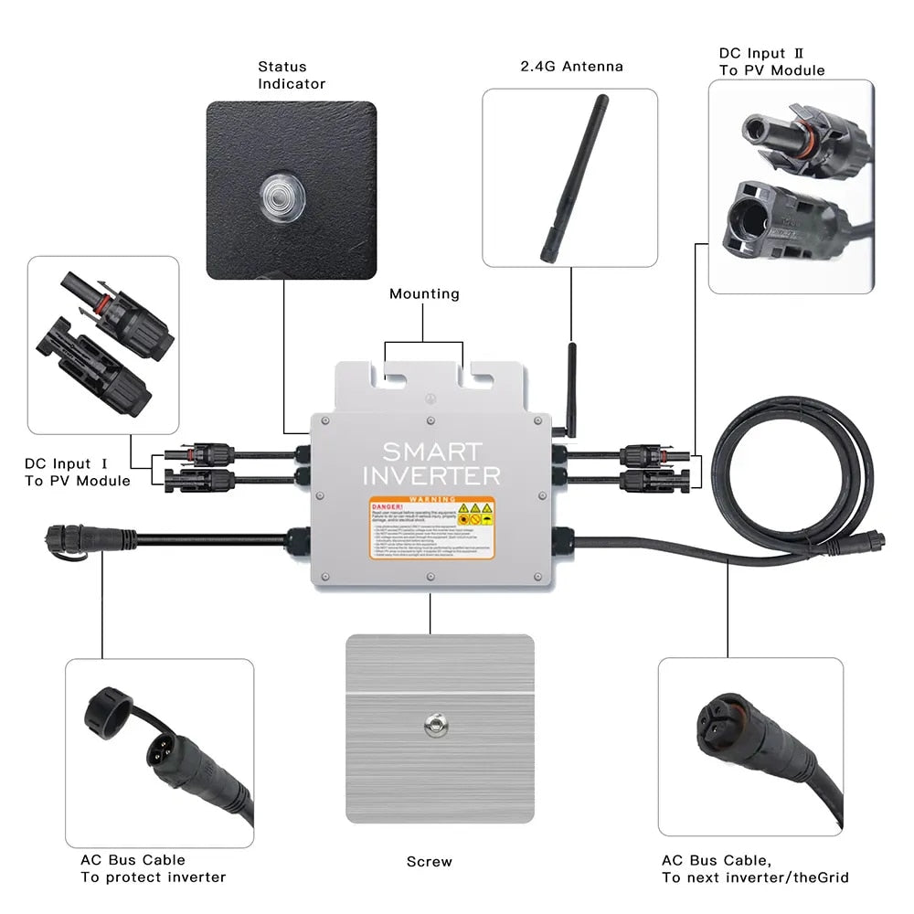 1000W Grid Tie Micro Solar Inverter Waterproof IP65 Input 20-60V Output 110V 230V Wifi Pure Sine Wave Converter