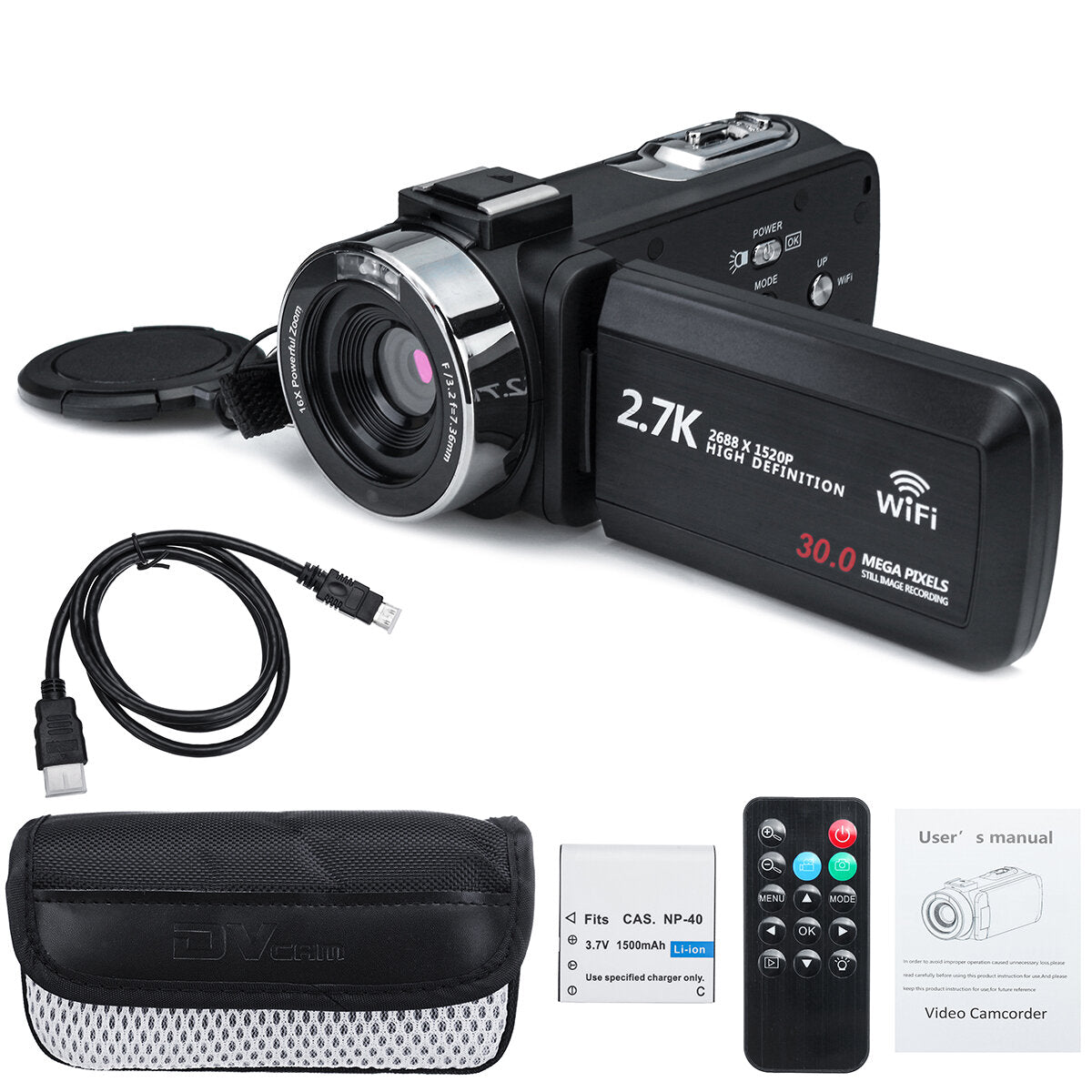 Ultra HD Digital3 Inch DV Camcorder 2.7K 16X Zoom 30MP Video Camera for Live Vlogging Broadcast