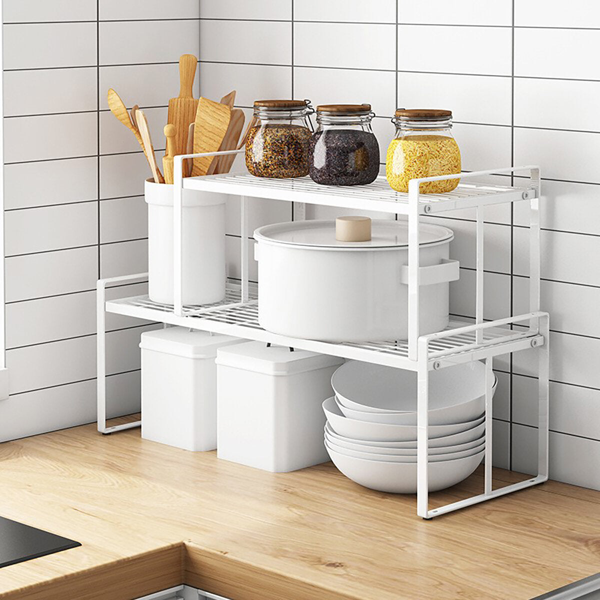 White Standing Rack Kitchen Bathroom Countertop Storage Organizer Shelf Holder
