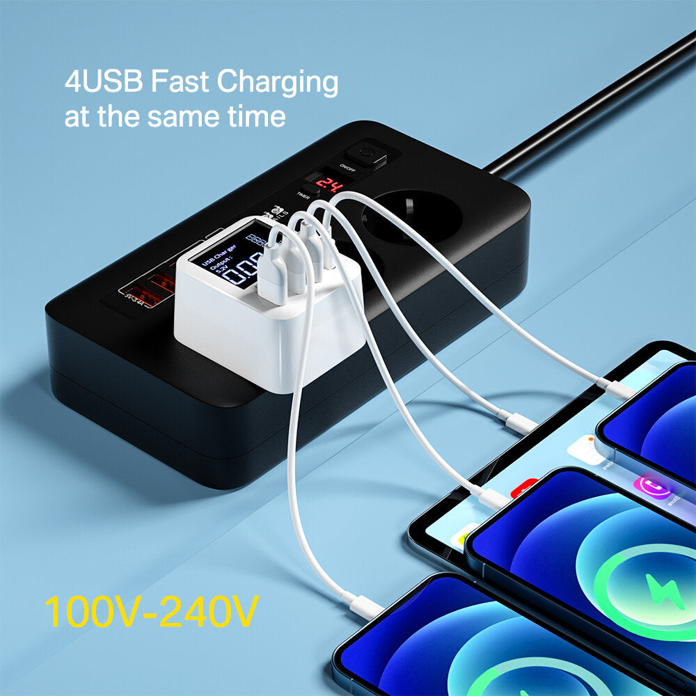 40W 4-Port USB PD Charger QC3.0 PD3.0 Fast Charging Adapter for iPhone Samsung Xiaomi