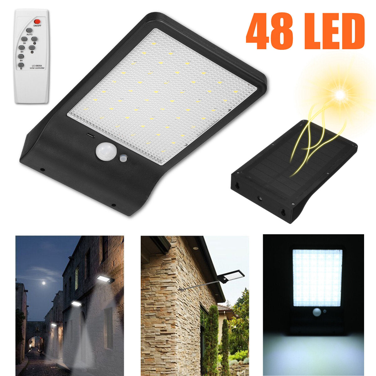 48 LED Solar Light Waterproof Human Body Induction PIR Motion Sensor Outdoor Garden Wall Fence Lamp With/Without Mounting Pole